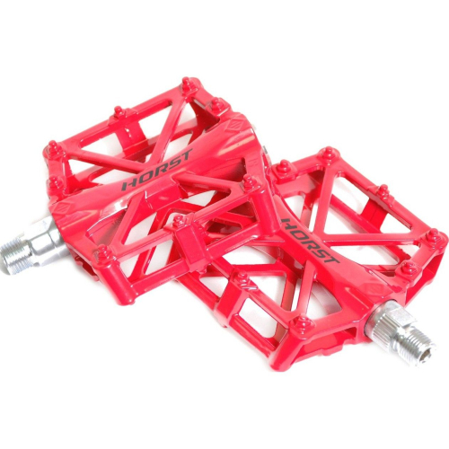 Педали алюминиевые H32 HORST, литые, широкие, с шипами, 92х95х15мм, красный