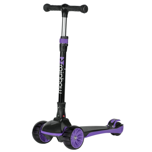 Самокат детский Novatrack Rainbow 120 BB (2025) со светящимися колёсами, черный-фиолетовый