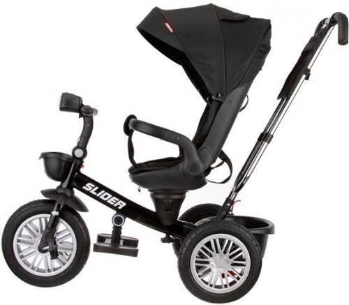 Велосипед трехколесный Slider IT1101, надувные колеса, с ручкой управления (92-98 см), черный