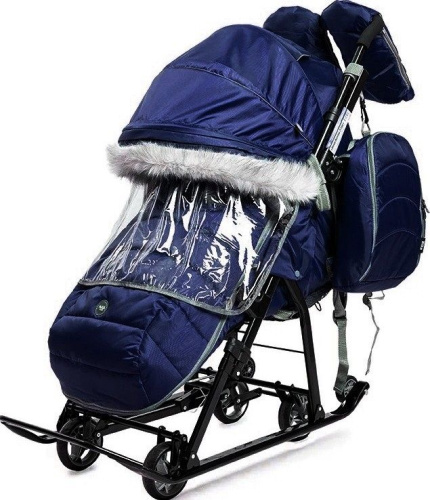 Санки-коляска комбинированная "Ника детям 7-5SK", НД7-5SK/ТС, темно-синяя